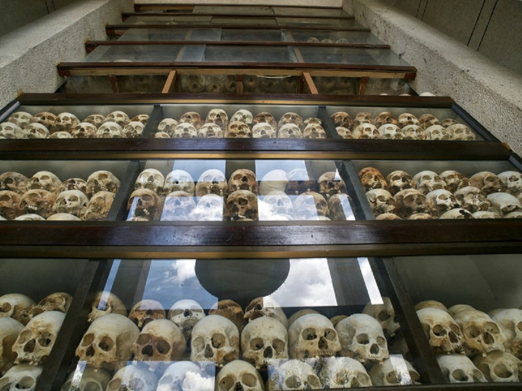 The Killing Fields has a stupa filled with remains of Khmer Rouge victims